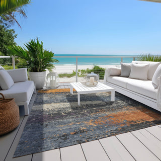 Piper Looms Chantille Modern ACN1777 Blue Machine Washable Area Rug Outdoor Lifestyle Image Feature