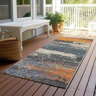 Piper Looms Chantille Modern ACN1777 Blue Machine Washable Area Rug Runner Outdoor Lifestyle Image Feature