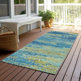 Piper Looms Chantille Modern ACN1777 Navy Machine Washable Area Rug Runner Outdoor Lifestyle Image Feature