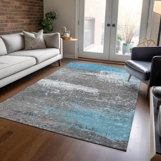 Piper Looms Chantille Modern ACN1777 Teal Machine Washable Area Rug Lifestyle Image Feature