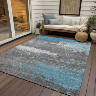 Piper Looms Chantille Modern ACN1777 Teal Machine Washable Area Rug Outdoor Lifestyle Image Feature