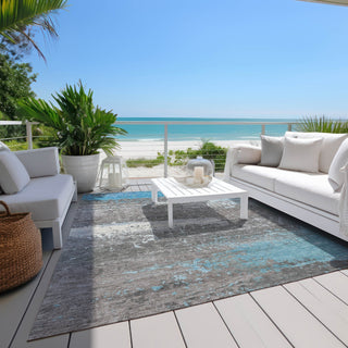 Piper Looms Chantille Modern ACN1777 Teal Machine Washable Area Rug Outdoor Lifestyle Image Feature