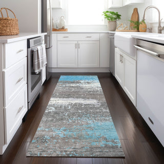 Piper Looms Chantille Modern ACN1777 Teal Machine Washable Area Rug Runner Lifestyle Image Feature