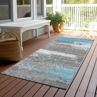 Piper Looms Chantille Modern ACN1777 Teal Machine Washable Area Rug Runner Outdoor Lifestyle Image Feature