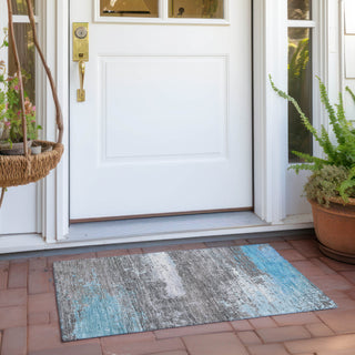Piper Looms Chantille Modern ACN1777 Teal Machine Washable Area Rug Scatter Outdoor Lifestyle Image Feature