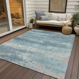 Piper Looms Chantille Modern ACN1778 Teal Machine Washable Area Rug Outdoor Lifestyle Image Feature