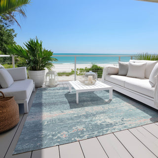 Piper Looms Chantille Modern ACN1778 Teal Machine Washable Area Rug Outdoor Lifestyle Image Feature