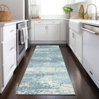 Piper Looms Chantille Modern ACN1778 Teal Machine Washable Area Rug Runner Lifestyle Image Feature