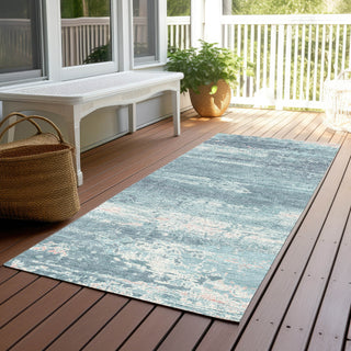 Piper Looms Chantille Modern ACN1778 Teal Machine Washable Area Rug Runner Outdoor Lifestyle Image Feature