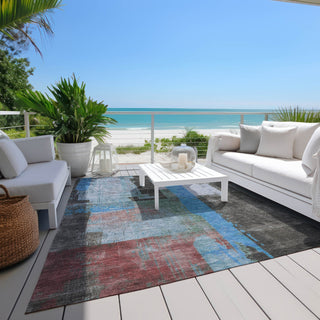 Piper Looms Chantille Blocks ACN1779 Sky Machine Washable Area Rug Outdoor Lifestyle Image Feature