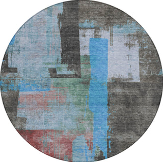 Piper Looms Chantille Blocks ACN1779 Sky Machine Washable Area Rug Round Main Image