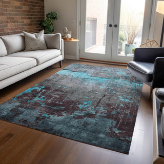 Piper Looms Chantille Modern ACN1780 Teal Machine Washable Area Rug Lifestyle Image Feature