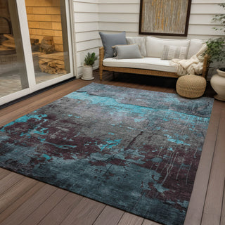 Piper Looms Chantille Modern ACN1780 Teal Machine Washable Area Rug Outdoor Lifestyle Image Feature