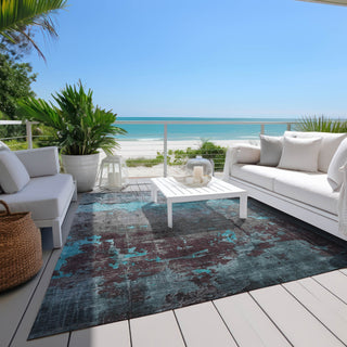 Piper Looms Chantille Modern ACN1780 Teal Machine Washable Area Rug Outdoor Lifestyle Image Feature