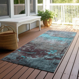 Piper Looms Chantille Modern ACN1780 Teal Machine Washable Area Rug Runner Outdoor Lifestyle Image Feature