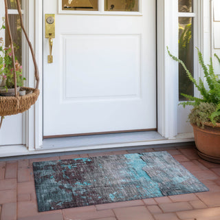 Piper Looms Chantille Modern ACN1780 Teal Machine Washable Area Rug Scatter Outdoor Lifestyle Image Feature