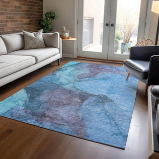 Piper Looms Chantille Contemporary ACN1781 Blue Machine Washable Area Rug Lifestyle Image Feature