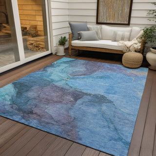 Piper Looms Chantille Contemporary ACN1781 Blue Machine Washable Area Rug Outdoor Lifestyle Image Feature