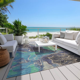 Piper Looms Chantille Contemporary ACN1782 Blue Machine Washable Area Rug Outdoor Lifestyle Image Feature
