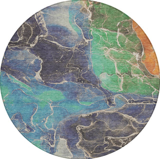 Piper Looms Chantille Contemporary ACN1782 Blue Machine Washable Area Rug Round Main Image