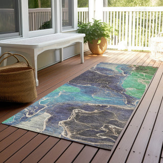 Piper Looms Chantille Contemporary ACN1782 Blue Machine Washable Area Rug Runner Outdoor Lifestyle Image Feature