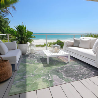 Piper Looms Chantille Contemporary ACN1782 Green Machine Washable Area Rug Outdoor Lifestyle Image Feature