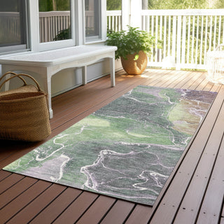 Piper Looms Chantille Contemporary ACN1782 Green Machine Washable Area Rug Runner Outdoor Lifestyle Image Feature