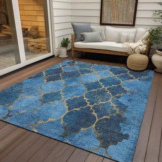 Piper Looms Chantille Damask ACN1784 Blue Machine Washable Area Rug Outdoor Lifestyle Image Feature