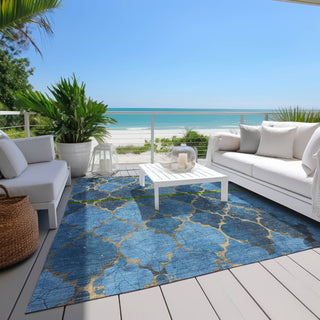 Piper Looms Chantille Damask ACN1784 Blue Machine Washable Area Rug Outdoor Lifestyle Image Feature