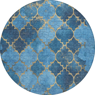 Piper Looms Chantille Damask ACN1784 Blue Machine Washable Area Rug Round Main Image