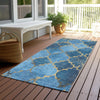 Piper Looms Chantille Damask ACN1784 Blue Machine Washable Area Rug Runner Outdoor Lifestyle Image Feature