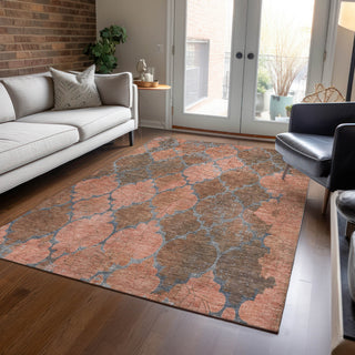 Piper Looms Chantille Damask ACN1784 Copper Machine Washable Area Rug Lifestyle Image Feature