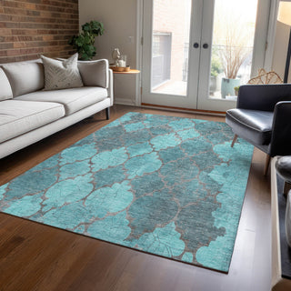 Piper Looms Chantille Damask ACN1784 Teal Machine Washable Area Rug Lifestyle Image Feature