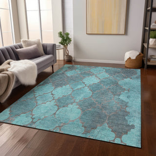 Piper Looms Chantille Damask ACN1784 Teal Machine Washable Area Rug Lifestyle Image Feature