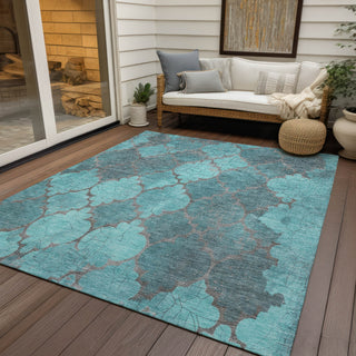 Piper Looms Chantille Damask ACN1784 Teal Machine Washable Area Rug Outdoor Lifestyle Image Feature