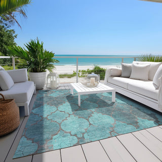 Piper Looms Chantille Damask ACN1784 Teal Machine Washable Area Rug Outdoor Lifestyle Image Feature