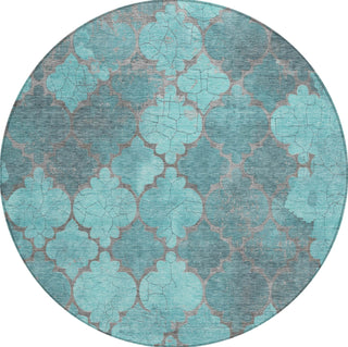 Piper Looms Chantille Damask ACN1784 Teal Machine Washable Area Rug Round Main Image