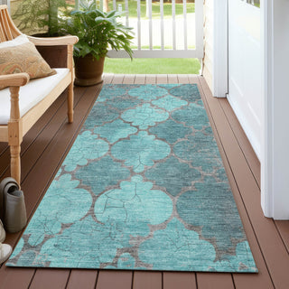 Piper Looms Chantille Damask ACN1784 Teal Machine Washable Area Rug Runner Outdoor Lifestyle Image Feature