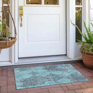 Piper Looms Chantille Damask ACN1784 Teal Machine Washable Area Rug Scatter Outdoor Lifestyle Image Feature