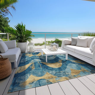 Piper Looms Chantille Swirls ACN1786 Teal Machine Washable Area Rug Outdoor Lifestyle Image Feature