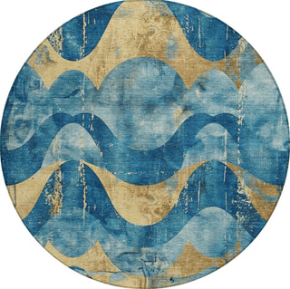 Piper Looms Chantille Swirls ACN1786 Teal Machine Washable Area Rug Round Main Image