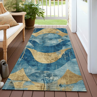 Piper Looms Chantille Swirls ACN1786 Teal Machine Washable Area Rug Runner Outdoor Lifestyle Image Feature