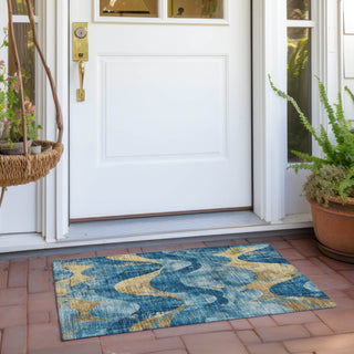 Piper Looms Chantille Swirls ACN1786 Teal Machine Washable Area Rug Scatter Outdoor Lifestyle Image Feature