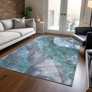 Piper Looms Chantille Floral ACN1787 Blue Machine Washable Area Rug Lifestyle Image Feature