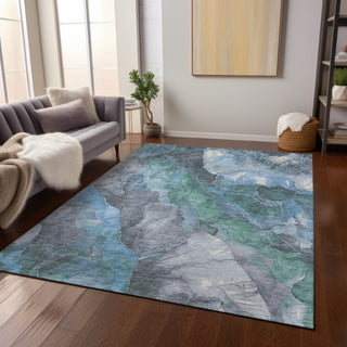 Piper Looms Chantille Floral ACN1787 Blue Machine Washable Area Rug Lifestyle Image Feature