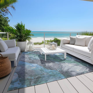 Piper Looms Chantille Floral ACN1787 Blue Machine Washable Area Rug Outdoor Lifestyle Image Feature