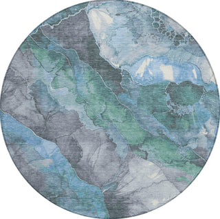 Piper Looms Chantille Floral ACN1787 Blue Machine Washable Area Rug Round Main Image