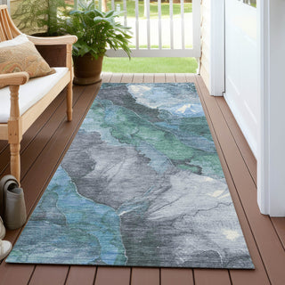 Piper Looms Chantille Floral ACN1787 Blue Machine Washable Area Rug Runner Outdoor Lifestyle Image Feature