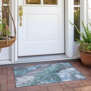 Piper Looms Chantille Floral ACN1787 Blue Machine Washable Area Rug Scatter Outdoor Lifestyle Image Feature