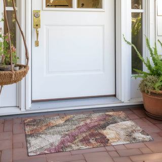 Piper Looms Chantille Floral ACN1787 Khaki Machine Washable Area Rug Scatter Outdoor Lifestyle Image Feature